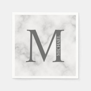 White Marble Persoonlijke Monogram en Naam Servet