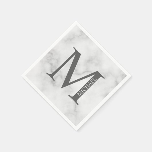White Marble Persoonlijke Monogram en Naam Servet (Hoek)