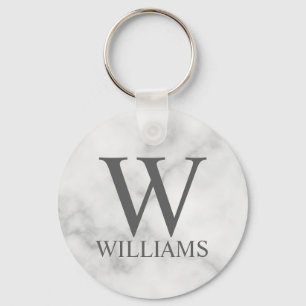 White Marble Persoonlijke Monogram en Naam Sleutelhanger