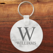 White Marble Persoonlijke Monogram en Naam Sleutelhanger (Voorkant)