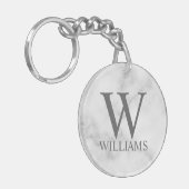 White Marble Persoonlijke Monogram en Naam Sleutelhanger (Voorkant Links)