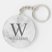White Marble Persoonlijke Monogram en Naam Sleutelhanger (Achterkant)