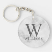 White Marble Persoonlijke Monogram en Naam Sleutelhanger (Voorkant)