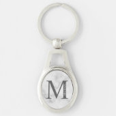 White Marble Persoonlijke Monogram en Naam Sleutelhanger (Voorkant)