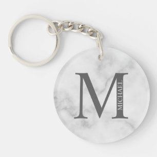 White Marble Persoonlijke Monogram en Naam Sleutelhanger