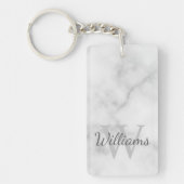 White Marble Persoonlijke Monogram en Naam Sleutelhanger (Voorkant)