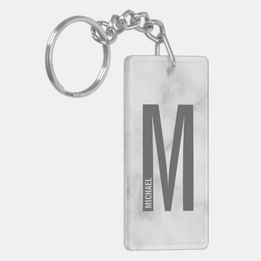 White Marble Persoonlijke Monogram en Naam Sleutelhanger (Voorkant Links)