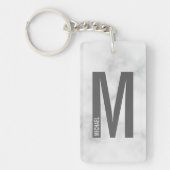White Marble Persoonlijke Monogram en Naam Sleutelhanger (Voorkant)