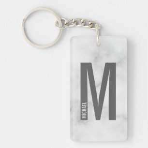 White Marble Persoonlijke Monogram en Naam Sleutelhanger