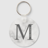 White Marble Persoonlijke Monogram en Naam Sleutelhanger (Voorkant)