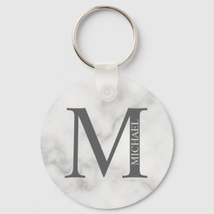 White Marble Persoonlijke Monogram en Naam Sleutelhanger