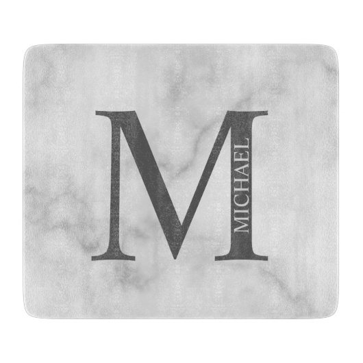 White Marble Persoonlijke Monogram en Naam Snijplank (Voorkant)
