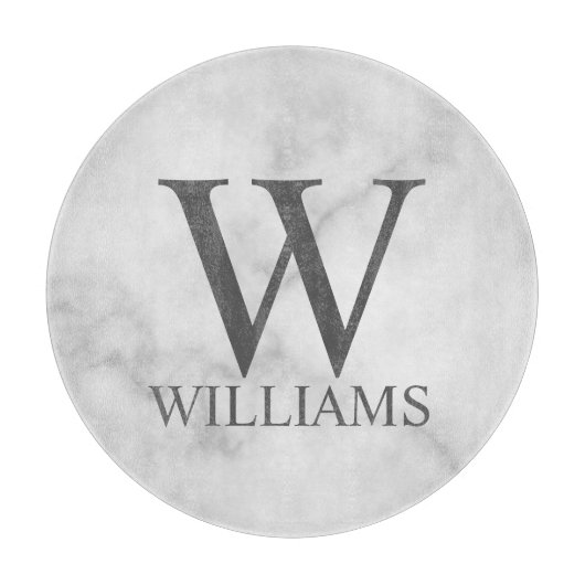 White Marble Persoonlijke Monogram en Naam Snijplank (Voorkant)