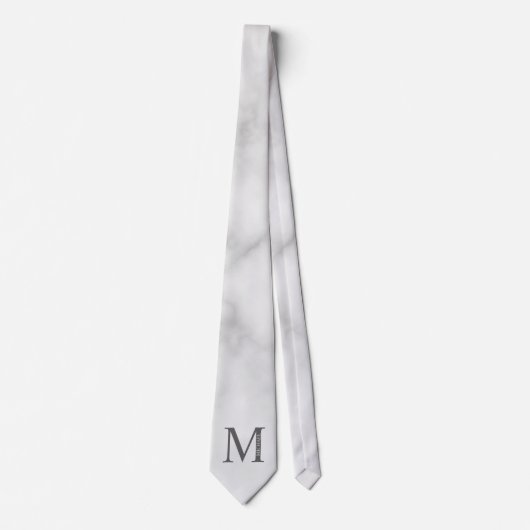 White Marble Persoonlijke Monogram en Naam Stropdas (Voorkant)