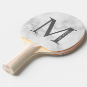 White Marble Persoonlijke Monogram en Naam Tafeltennisbatje (Voorkant Gekanteld)