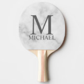 White Marble Persoonlijke Monogram en Naam Tafeltennisbatje (Voorkant)