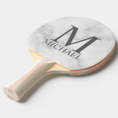 White Marble Persoonlijke Monogram en Naam Tafeltennisbatje (Voorkant Gekanteld)