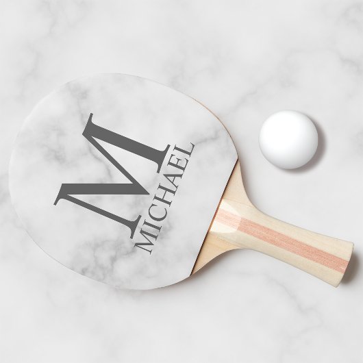 White Marble Persoonlijke Monogram en Naam Tafeltennisbatje