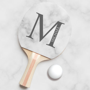 White Marble Persoonlijke Monogram en Naam Tafeltennisbatje