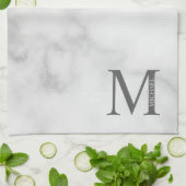 White Marble Persoonlijke Monogram en Naam Theedoek (Gevouwen)