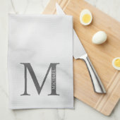 White Marble Persoonlijke Monogram en Naam Theedoek (Quarter Fold)