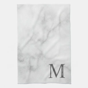 White Marble Persoonlijke Monogram en Naam Theedoek