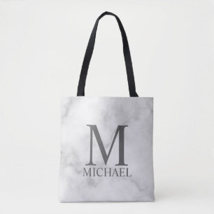White Marble Persoonlijke Monogram en Naam Tote Bag
