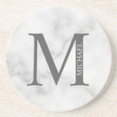 White Marble Persoonlijke Monogram en Naam Zandsteen Onderzetter (Voorkant)