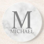 White Marble Persoonlijke Monogram en Naam Zandsteen Onderzetter (Voorkant)