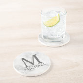 White Marble Persoonlijke Monogram en Naam Zandsteen Onderzetter (Zijkant)