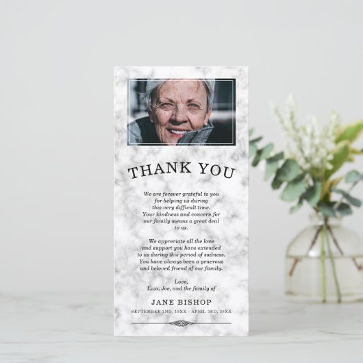 White Marble Photo Sympathie Bedankt (Staand voorkant)