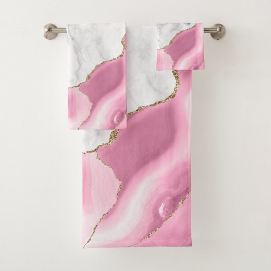 White marble Pink Agate Gold Glitter Bad Handdoek (Insitu)