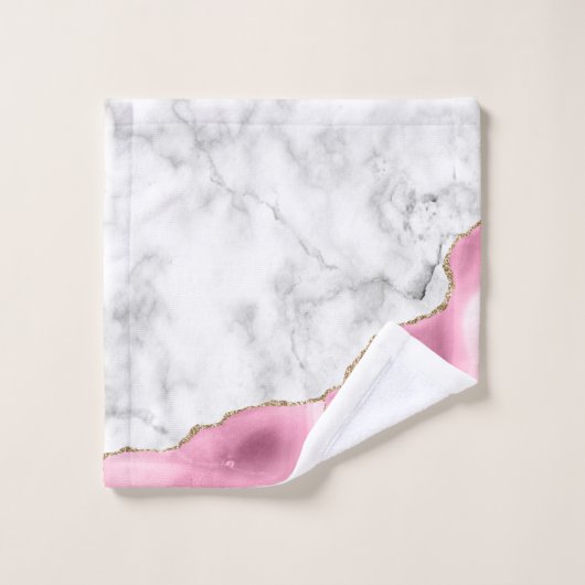 White marble Pink Agate Gold Glitter Bad Handdoek (Wasdoekje)