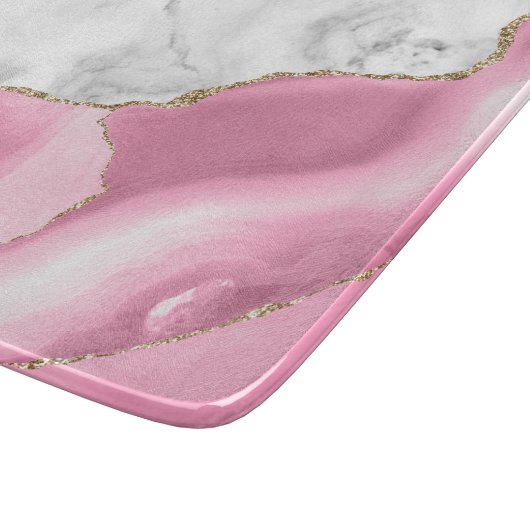 White marble Pink Agate Gold Glitter Snijplank (Hoek)