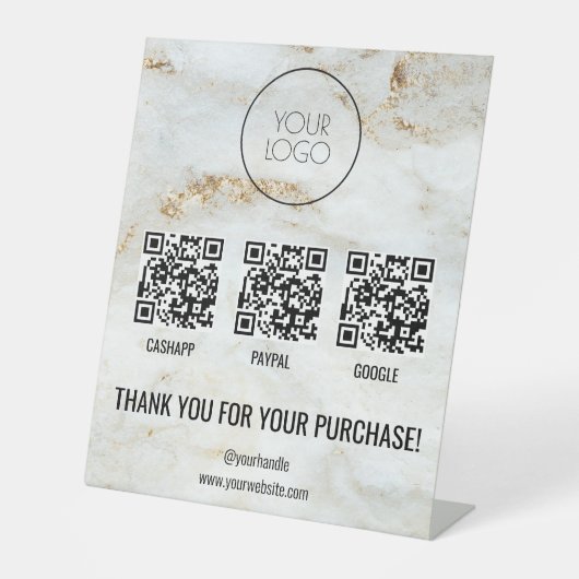White Marble QR Code Scan to Pay Salon Logo Reclamebord Met Voetstuk (Voorkant)