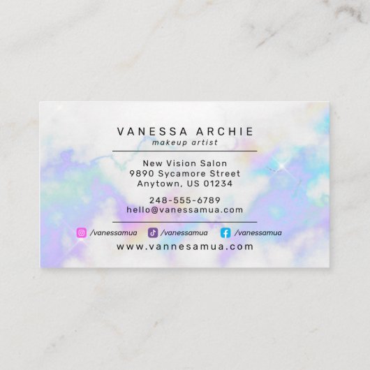 White Marble Rainbow Holographic Beauty Service Visitekaartje (Achterkant)
