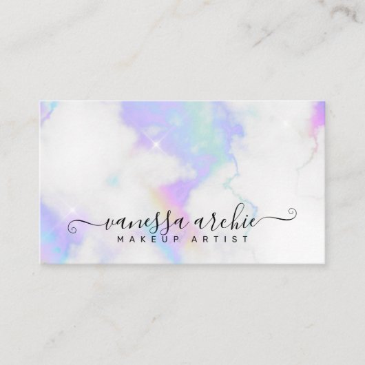 White Marble Rainbow Holographic Beauty Service Visitekaartje (Voorkant)