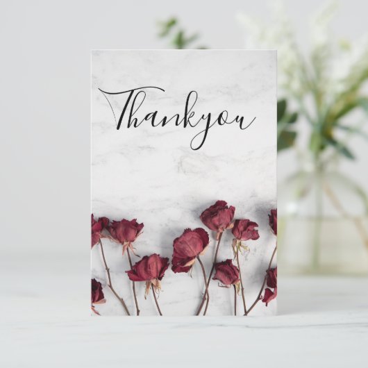 White marble Red Rose Bedankkaart (Staand voorkant)
