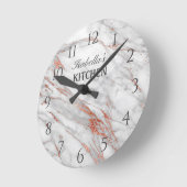 White marble Roos Gold Copper Glitter Kitchen Ronde Klok (Hoek)