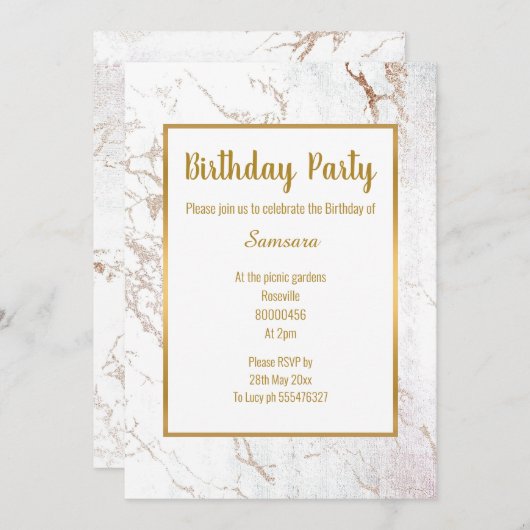 White marble Roos Gold dubbelzijdig BIRTHDAY Kaart (Voorkant / Achterkant)