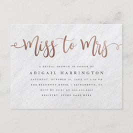 White Marble & Roos Gold Miss voor Mrs. Vrijgezell Uitnodiging Briefkaart