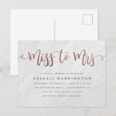 White Marble & Roos Gold Miss voor Mrs. Vrijgezell Uitnodiging Briefkaart (Voorkant / Achterkant)
