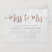 White Marble & Roos Gold Miss voor Mrs. Vrijgezell Uitnodiging Briefkaart (Voorkant)