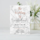 White marble Roos Gold Modern Wedding Invitations Kaart (Staand voorkant)