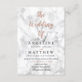 White marble Roos Gold Modern Wedding Invitations Kaart