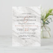 White marble Roos Gold Modern Wedding Invitations Kaart (Staand voorkant)