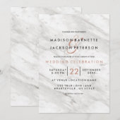 White marble Roos Gold Modern Wedding Invitations Kaart (Voorkant / Achterkant)