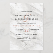 White marble Roos Gold Modern Wedding Invitations