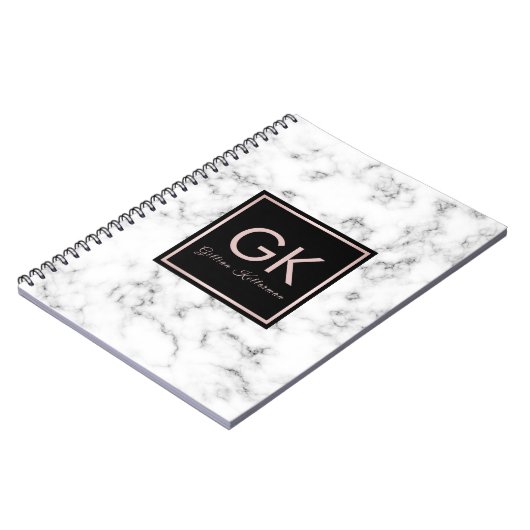 White Marble Roos Gold Monogram Notitieboek (Linkerzijde)