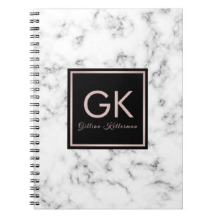 White Marble Roos Gold Monogram Notitieboek